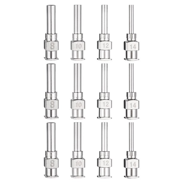 1 conjunto de agujas de dispensación de 8-14 calibre de 0.5 pulgadas, punta roma, con conector Luer para rellenar pegamento, aceite, líquidos espesos, tinta, uso en laboratorio, plateado