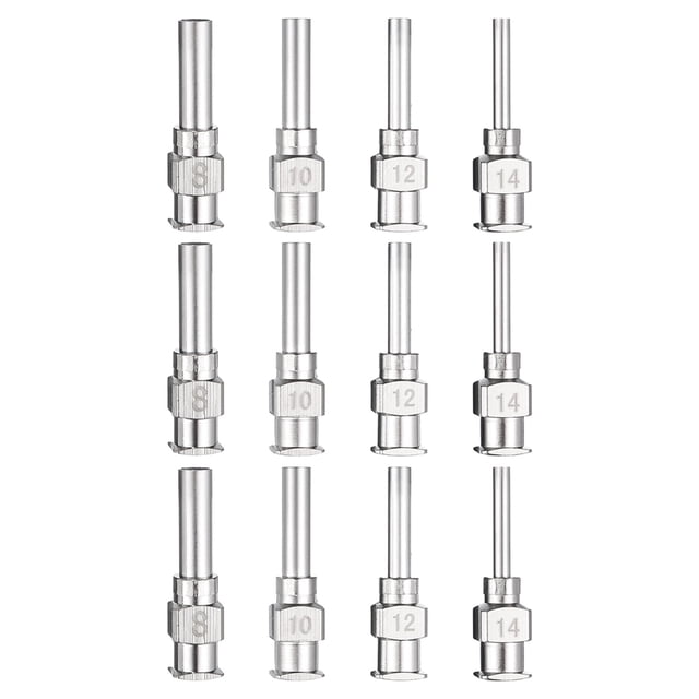 1 conjunto de agujas de dispensación de 8-14 calibre de 0.5 pulgadas, punta roma, con conector Luer para rellenar pegamento, aceite, líquidos espesos, tinta, uso en laboratorio, plateado