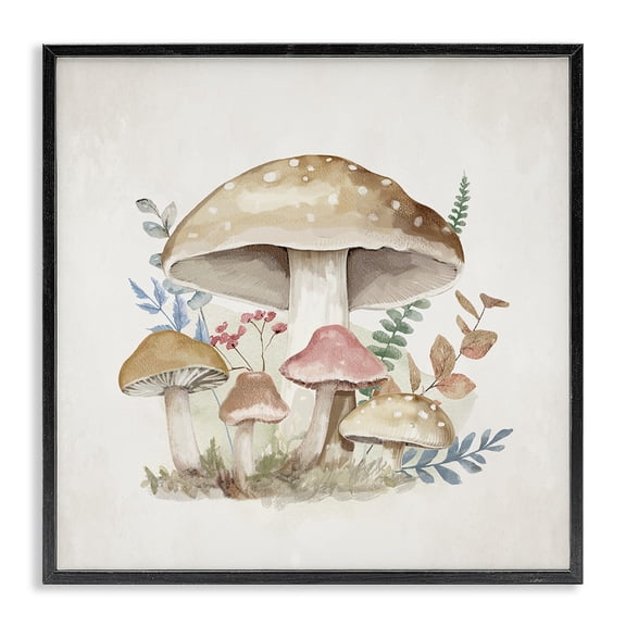Stupell Industries Farmhouse Neutral Cottage Mushrooms Black Framed Giclee Art, 12 x 12, by Mollie B.