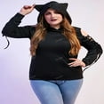 thumbnail image 4 of LNGOOR ROSEGAL Cute Fall Winter Women Colorblock Jacket Cat Ear Ribbed Hooded Warm Long Sleeve Zipper Coat 4XL Outwear Tops New Arrival, 4 of 7