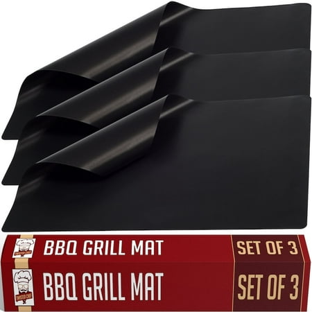 BBQ Grill Mats Non Stick - Best For Charcoal and Gas Grills - Essential Grill Accessories and Barbecue Tools - Set of 3