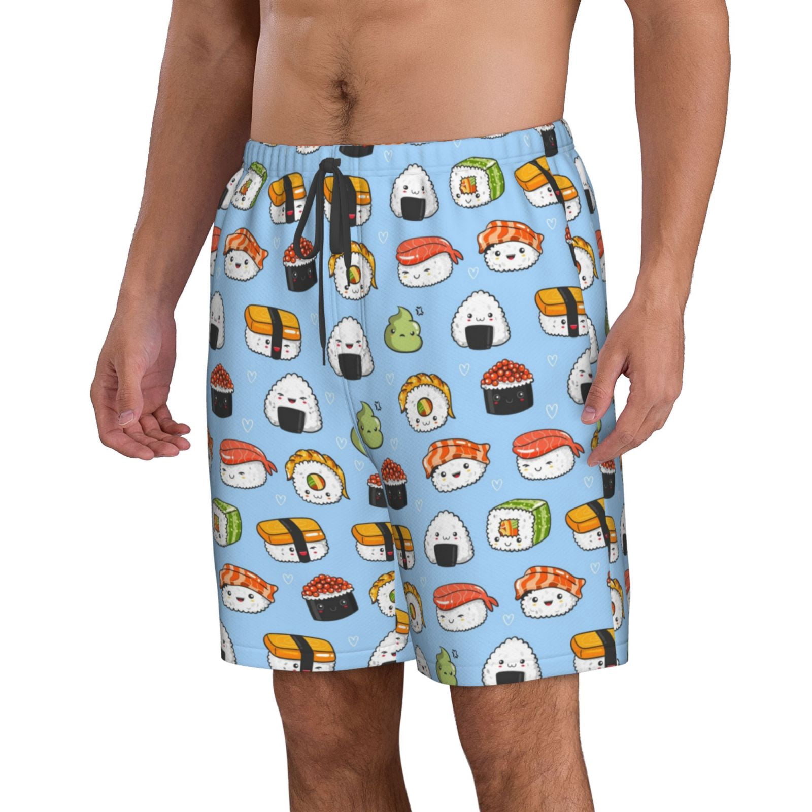 Vsdgher Kawaii Sushi (2) Men's Beach Shorts, Surfing shorts, Swim trunks, Quick Dry Swim Trunks for Surfing Beach Fun -Small