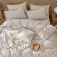 thumbnail image 4 of MooMee Striped Pillowcases 100% Washed Cotton Linen Like Textured Envelope Closure Set of 2 (Tannish Linen Grey& White Wide Stripes, King), 4 of 5