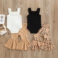 thumbnail image 3 of Douhoow Baby Girls 2Pcs Summer Outfits Solid Color Ruffle Strap Romper Leopard Flare Pants Set, 3 of 9