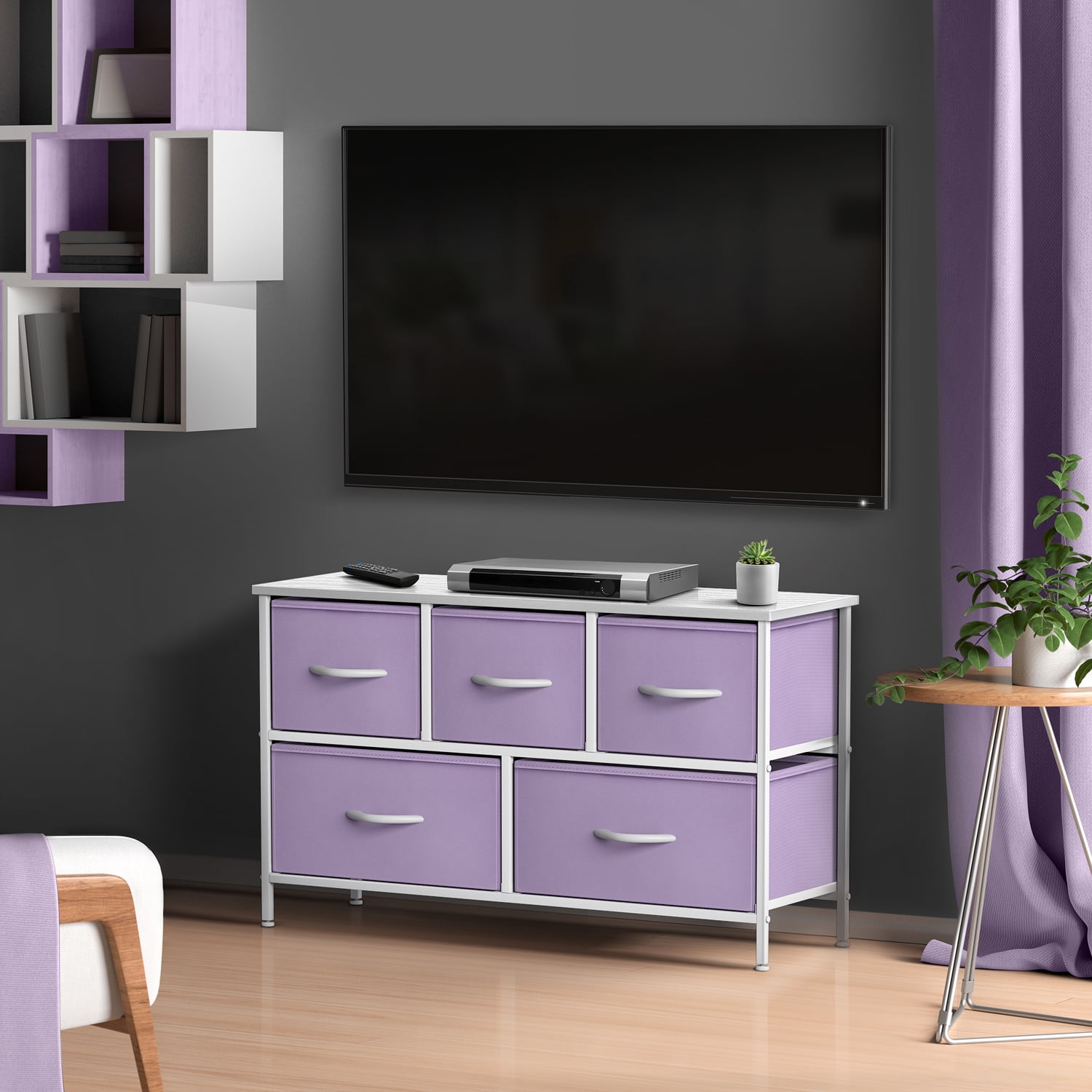 Sorbus Drawer Fabric Dresser for Bedroom Office and Home Purple