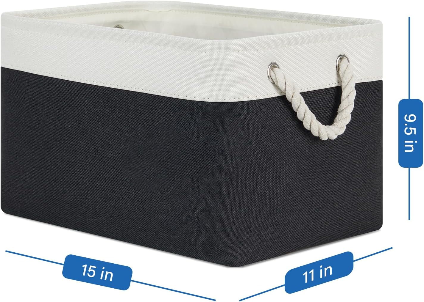 Fabric Storage Baskets 4Pack Storage Bins Decorative Basket for Gift, Clothes Bin with Rope Handle, Rectangle Baskets for Storage, Blankets(White&Black,15x11x9.5 inch)