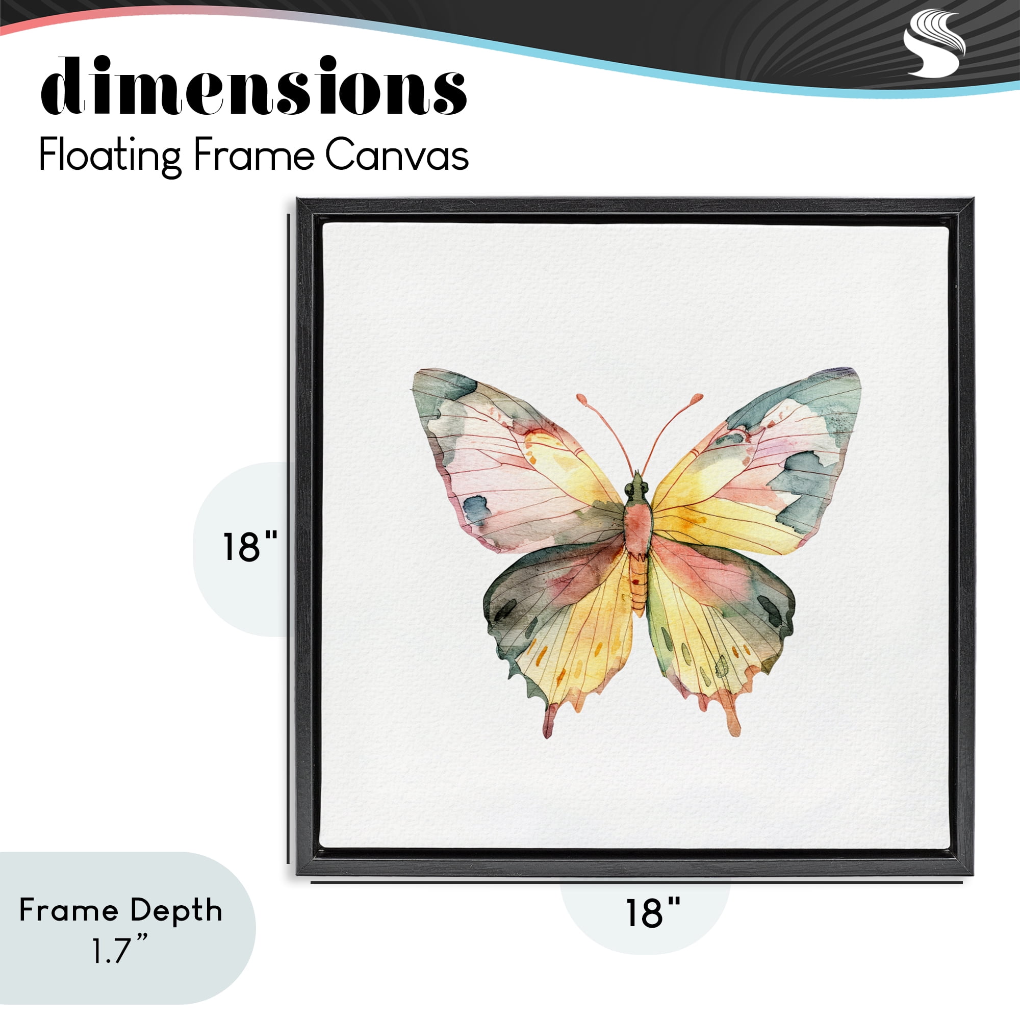 Stupell Industries Watercolor Butterfly Subtlety Black Framed Floater Canvas Wall Art, design by Kim Allen