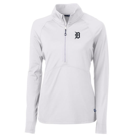 Women's Cutter & Buck White Detroit Tigers Adapt Eco Knit Stretch Half-Zip Pullover Top
