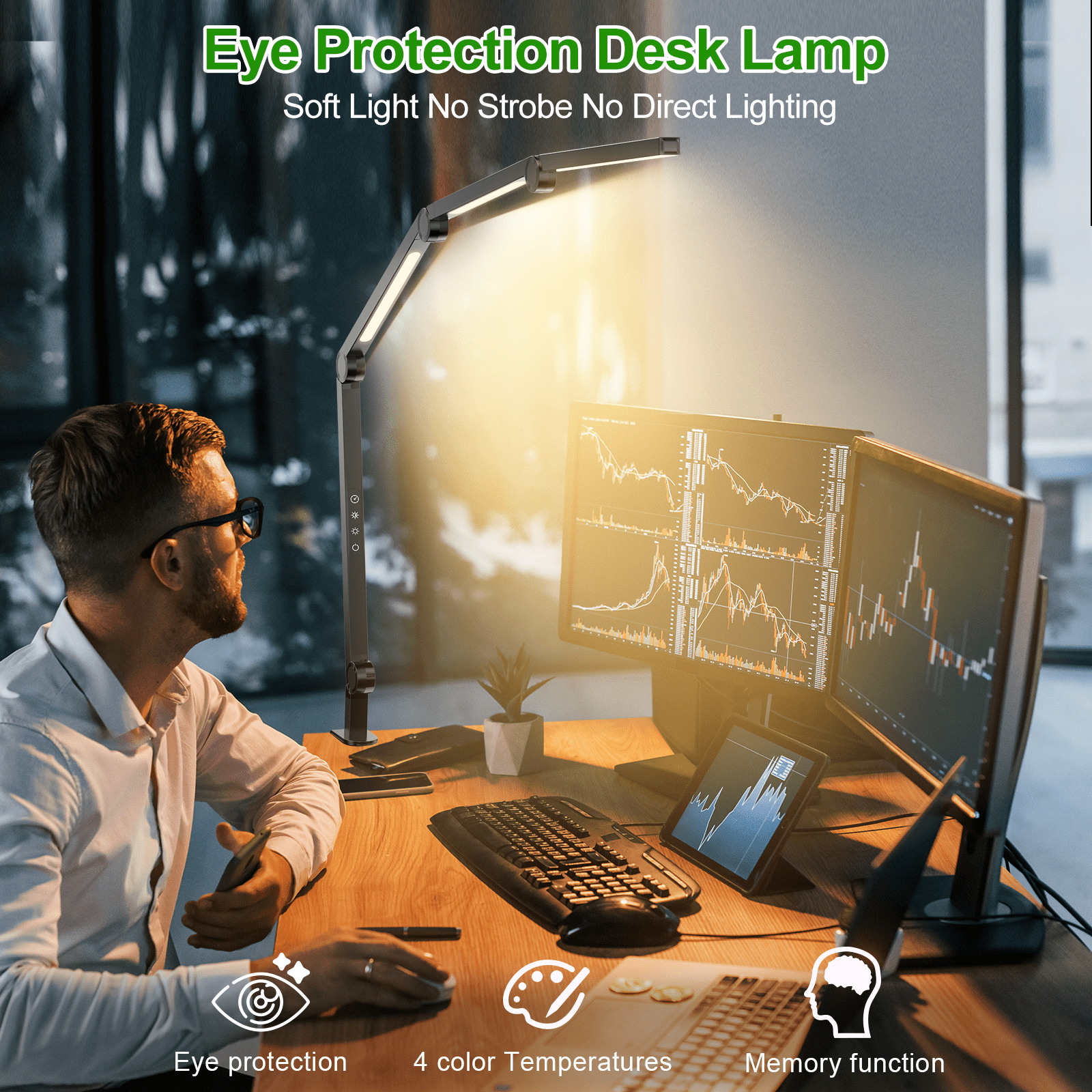 Foldable LED Desk Lamp with 3 Color Temperatures, Dimmable Brightness, and 360° Rotation - Eye-Caring Lighting for Home & Office Use