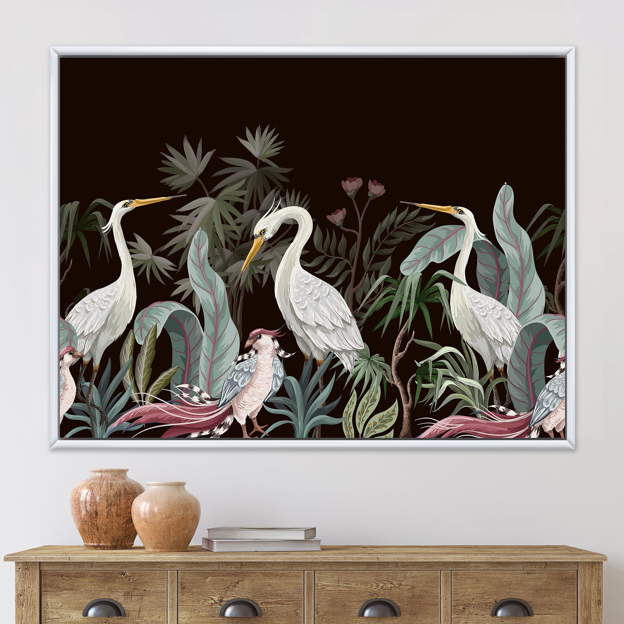 Designart 'Chinoiserie With Peonies and Birds III' Traditional Framed Canvas Wall Art Print