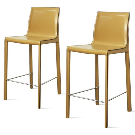 Pemberly Row 26" Modern Leather Counter Stool in Yellow (Set of 2)