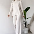 thumbnail image 4 of Jinhomg Fall Winter Lounge Sets for Women Soft Cozy Knit Pajamas Casual Solid Long Sleeve Turtleneck Pullover with Straight Leg Pants Summer Saving Beige XXL, 4 of 8