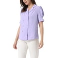 thumbnail image 4 of INSPIRE CHIC Women's Elegant 2023 Short Sleeve Button Down Shirt Exquisite Camp Collar Tops Blouses, 4 of 4