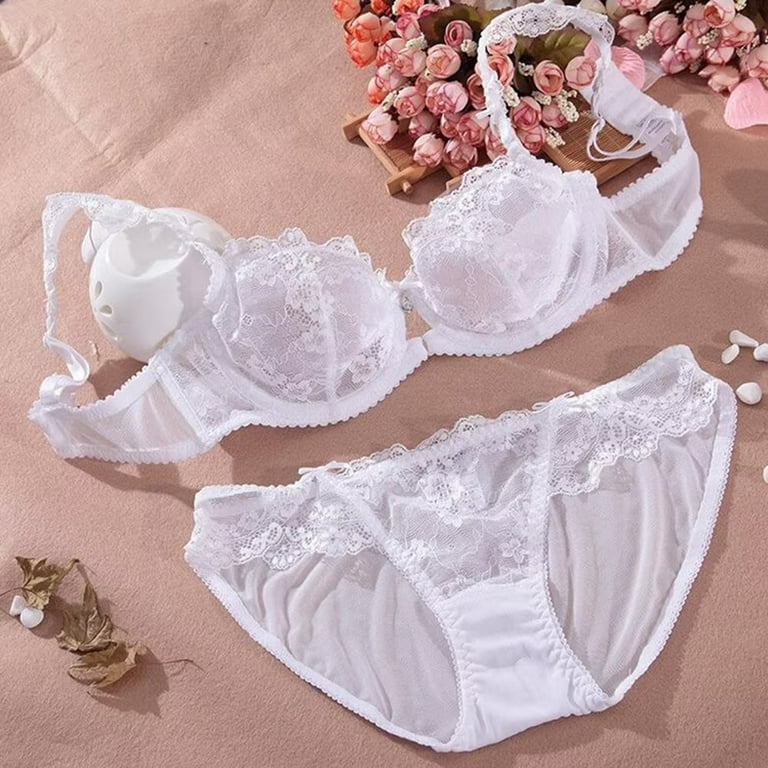 Women's Bra and Panty Set Lace Embroidery Underwire Sheer Lingerie