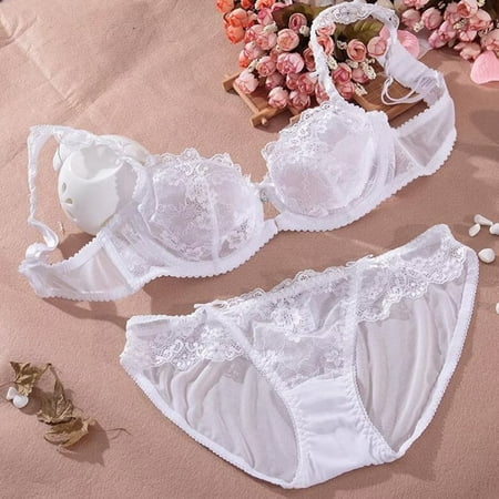 

Women s Bra and Panty Set Lace Embroidery Underwire Sheer Lingerie Sets Everyday Bras