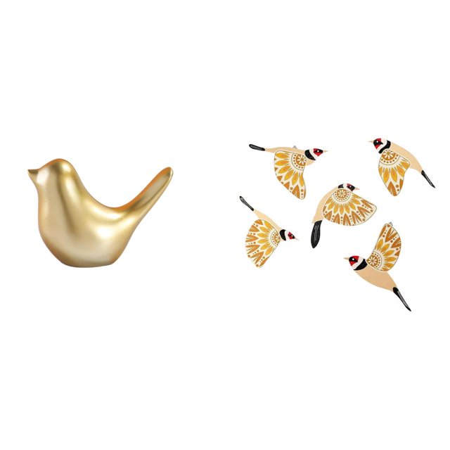Figura De Pájaro Dorado, Estatua De Animal, Decoración Moderna Para El Hogar, Adorno De Pájaro, Escultura De Madera, Arte De Pared Colgante, Coleccionable, Decorativo, Artesanía De Oficina,