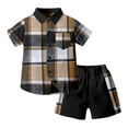 thumbnail image 2 of Outfits for Toddler Boys Short Sleeve Patchwork Plaid Prints T Shirt Tops Shorts Outfits Sets Size 3-4T ,Black, 2 of 4