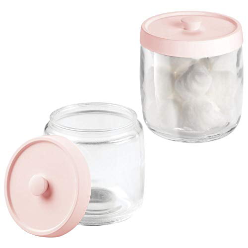 2 Pack mDesign Round Storage Apothecary Canister for Bathroom Clear/Rose Gold 