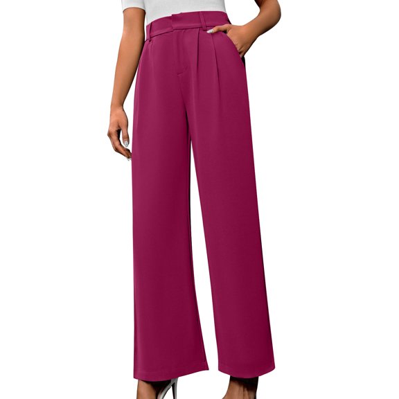 REALiKUN Wide Leg Dressy Pants High Waisted Work Business Casual Slack Summer Flowy Palazzo Trousers with Pockets