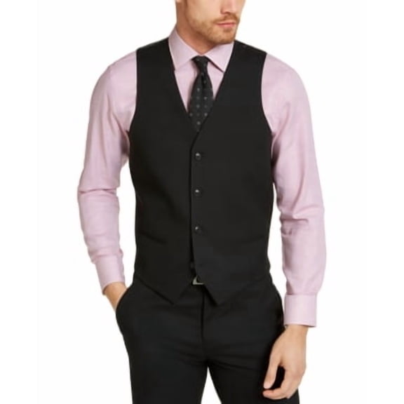 Alfani Mens Slim fit Button-Up Suit Vest Small Black Solid Stretch