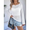 thumbnail image 3 of Womens Crochet Cover Up Long Sleeve Loose Fit Casual Sweater Hollow Out Knit Tops White M, 3 of 8