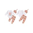 thumbnail image 2 of Miaouyo Baby Boy Girl Halloween Outfit, Letter Print Long Sleeve Romper Pumpkin Print Pants Hat 3 Piece Set for Fall, 2 of 9