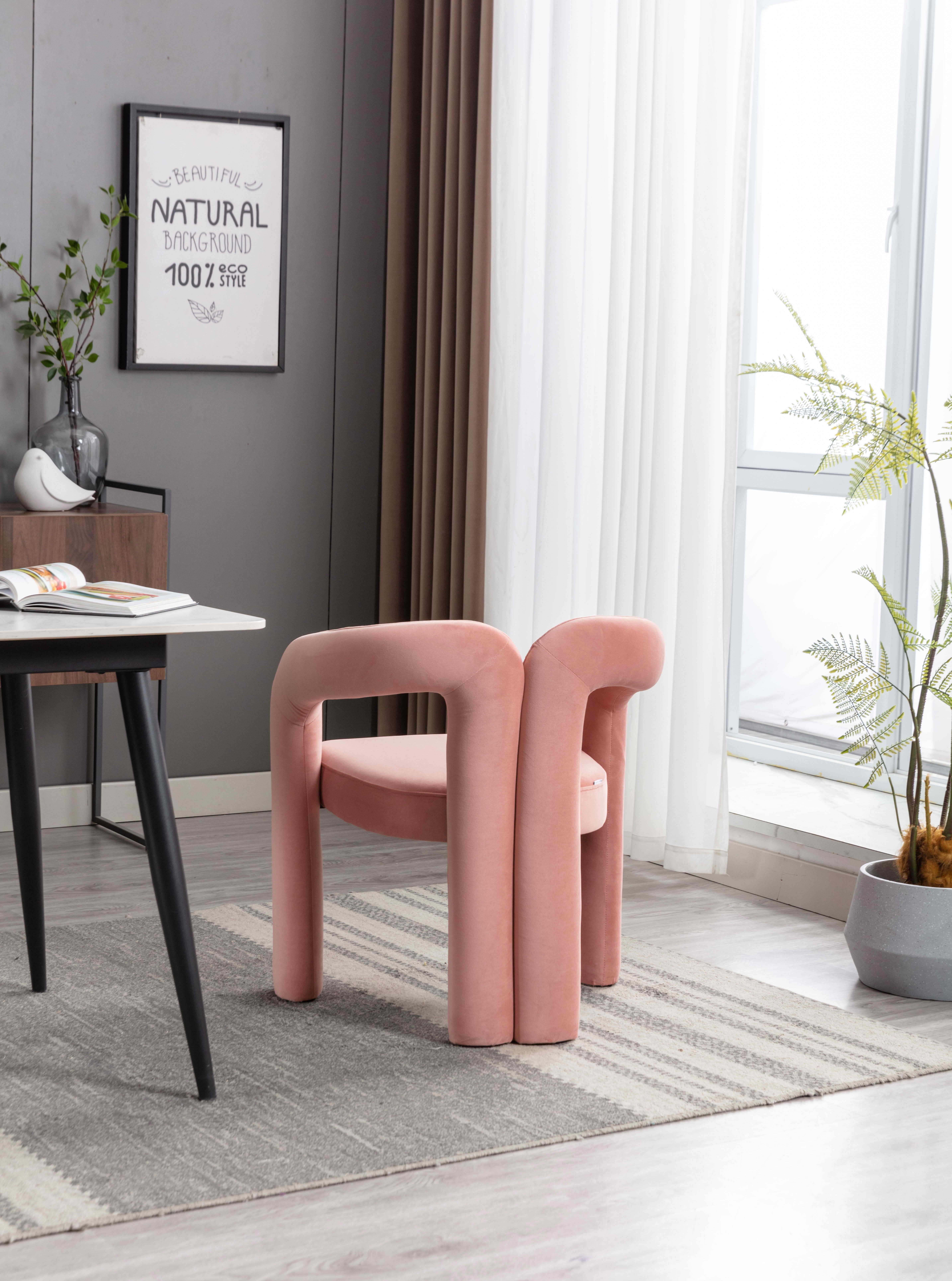 MAYEERTY Set of 2 Velvet Dining Chairs, Curved Back Side Chairs, Wood Legs, 250 lb Capacity, Pink