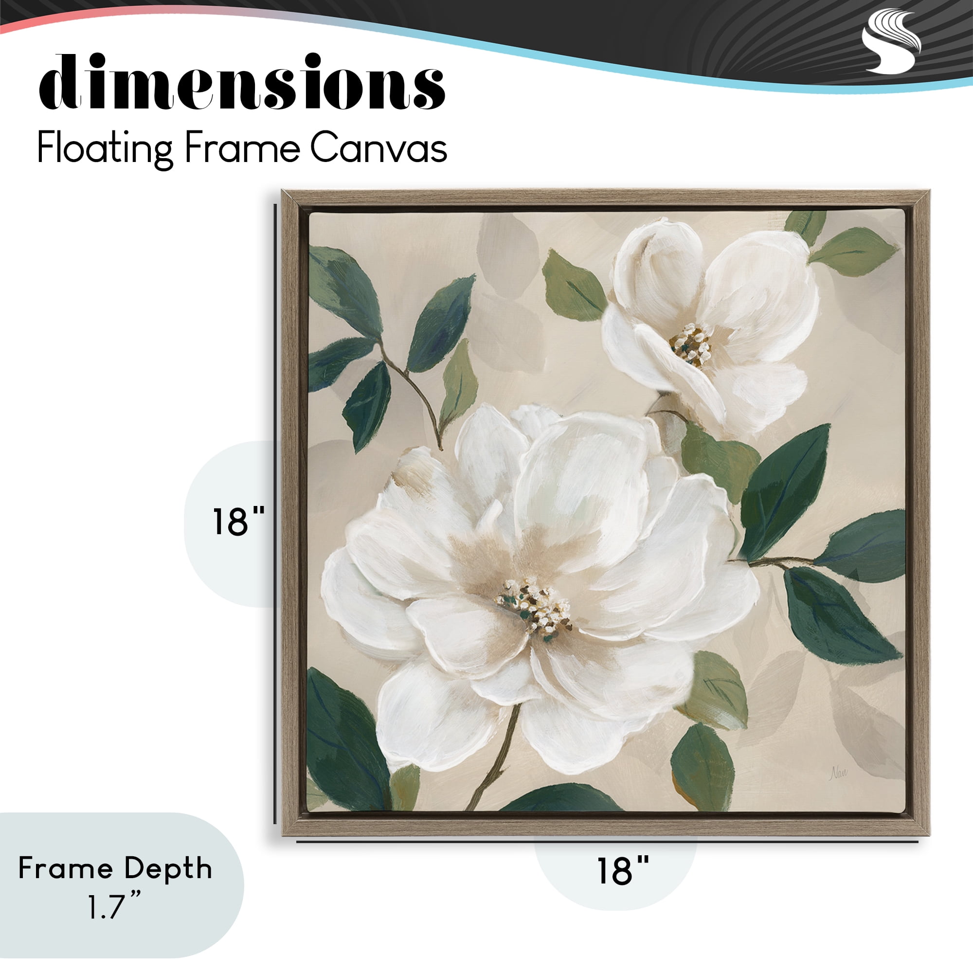 Stupell Industries Serene White Magnolia Study Brown Framed Floater Canvas Wall Art, design by Nan