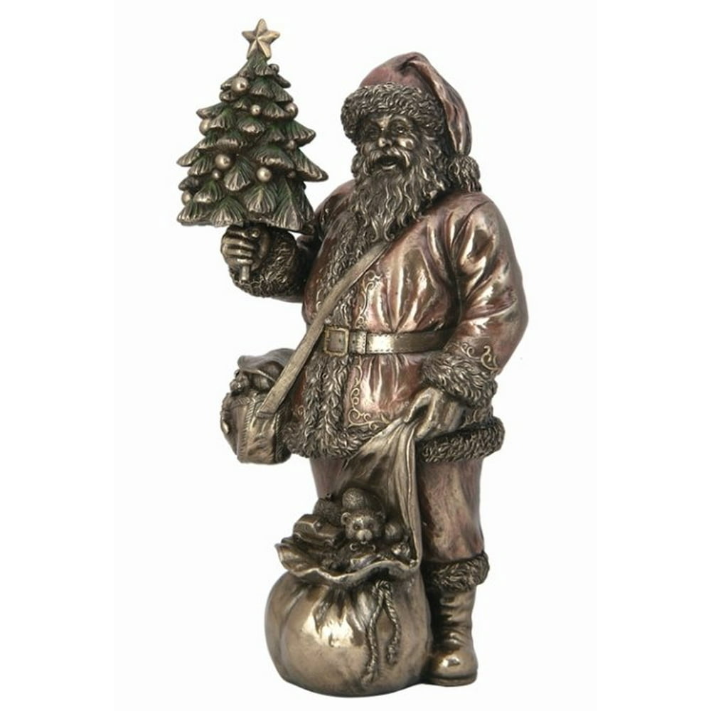 9.13 Inch Santa Holding Xmas Tree Cold Cast Bronze Sculpture Figurine