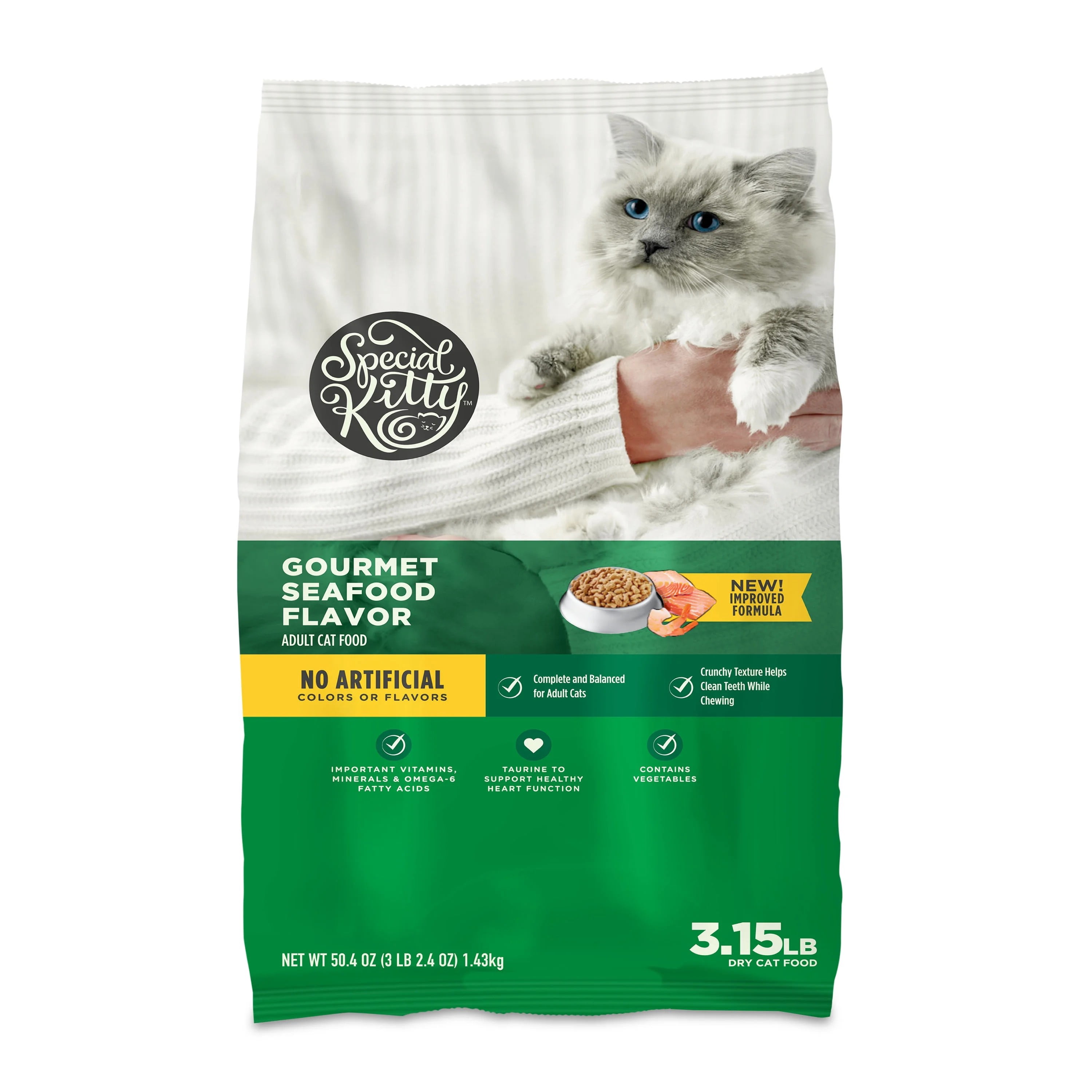 (4 pack) Special Kitty Gourmet Formula Seafood Blend Flavor Dry Cat Food, 3.15 lb Bag