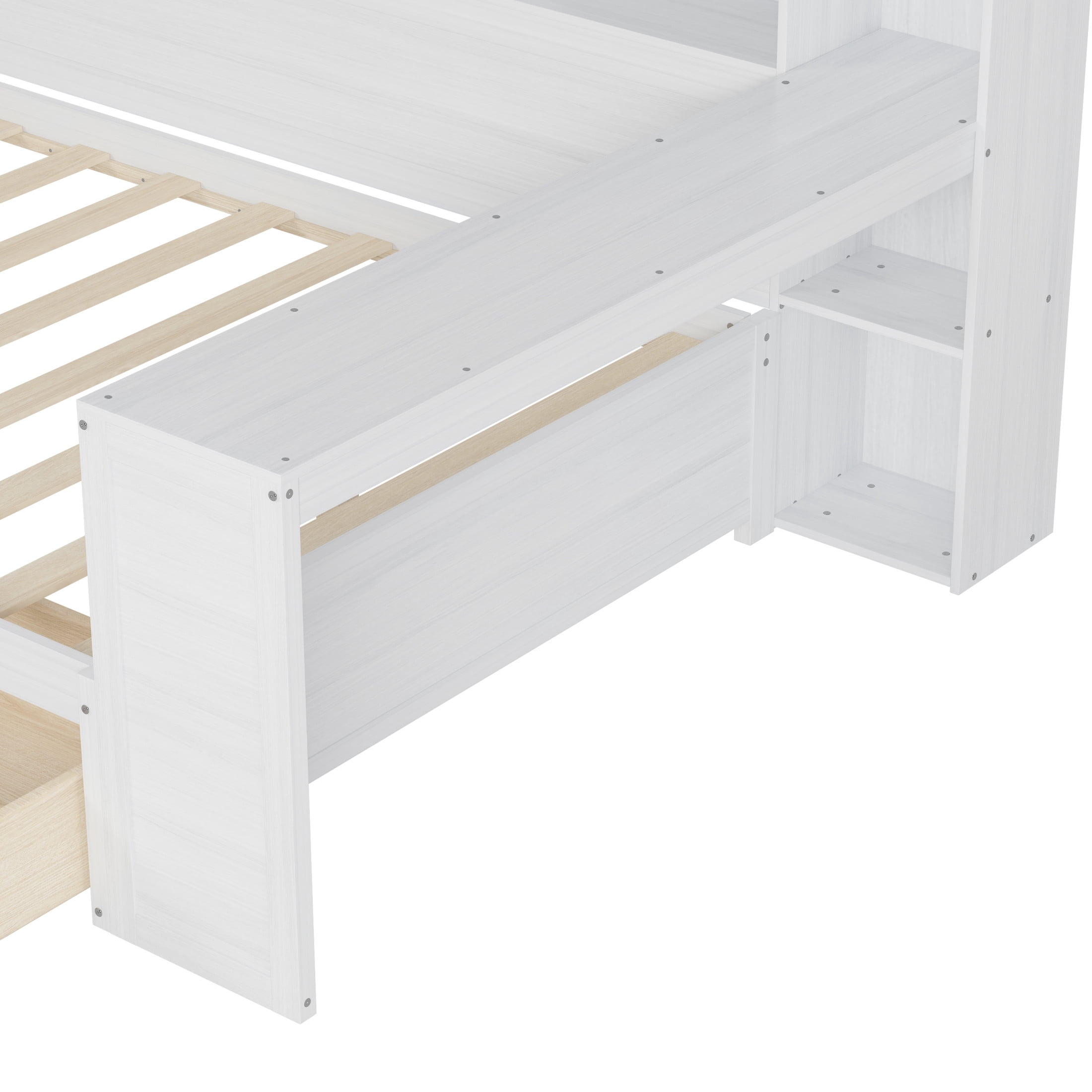 Noble House Twin Size Daybed with Storage Shelves, 2 Drawers and Study Desk, Antique White