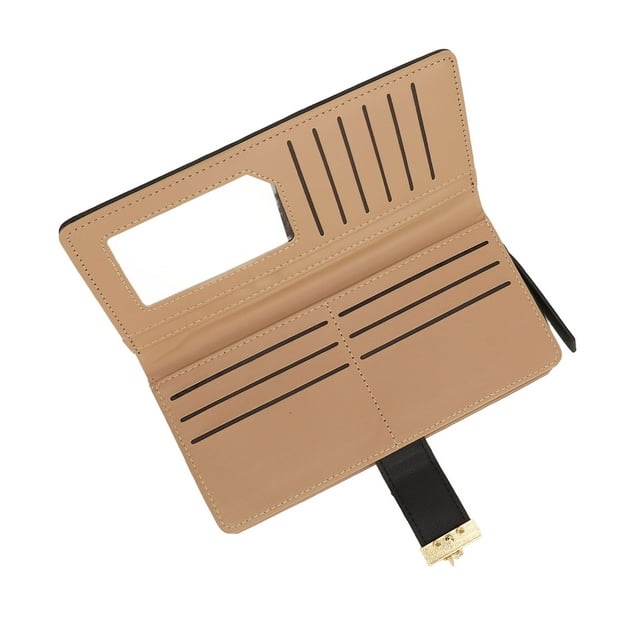 Monedero Para Tarjetas De Mujer, Cartera Para Mujer, Piel Sintética Exquisita Negra, Patrón De Hojas Huecas De Gran Capacidad Para Monedas Para Ir De Compras