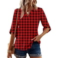 thumbnail image 3 of Women's 3/4 Length Sleeve V Neck Tops Plus Size Loose Casual Dressy Work Blouses Trendy Daily Outfits Red 2XL, 3 of 5