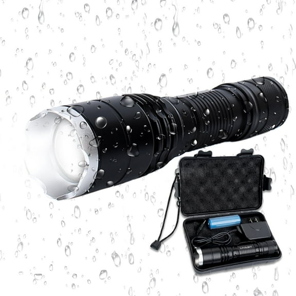 LIVABIT - Rechargeable Ultra Bright LED 800 LM Torch - Ultra Bright Flashlight Torch - High Lumen, Zoomable, 5 Modes, Water-Resistant - Perfect for Camping, Biking & Home Purposes
