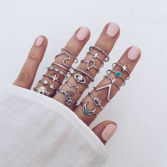 Bohemian Fashion Diamond Turquoise Elephant Leaf Moon 20-piece Set Ring Joint