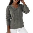 thumbnail image 2 of Apepal Sweaters for Women Women's Sweater Casual Long Sleeve V Neck Solid Loose Chunky Knit Pullover Tops Fall Sweaters for Women Gray XL, 2 of 6