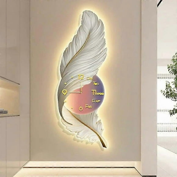 Horloge Murale Grande Horloge d'Art de Luxe Décoration Image Silencieuse Salon Décoration Murale Plume Montre Renoj de Pare Décoration Maison