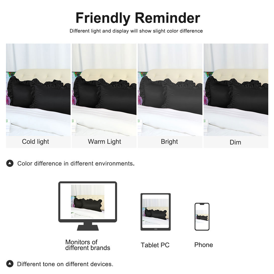 Unique Bargains 2-Piece Satin Ruffled Edge Pillowcases, King, Black