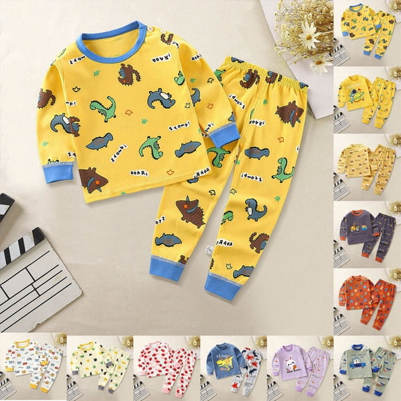 Xudanell Little Boys Pajamas Sets Glow in Dark Dinosaur 100% Cotton 2 Piece Toddler Clothes Kids Pjs Sleepwear Size 2-10T (White, 12-18 Months)