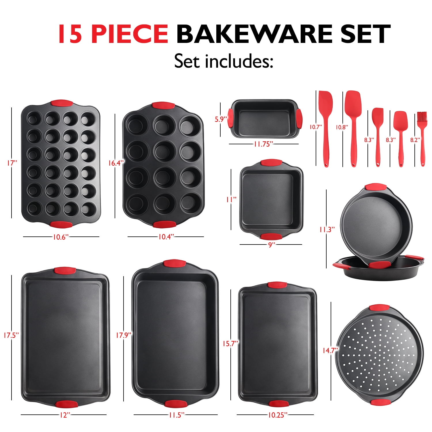 JoyTable Nonstick Bakeware Set - 15 PC Baking Tray Set With Silicone  Handles & Utensils - Oven Safe & Carbon Steel Cookie Sheets, Brown