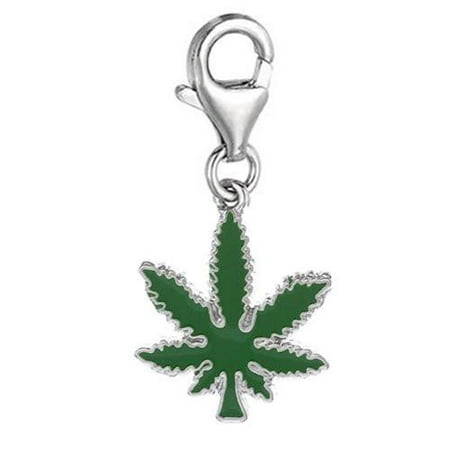 Cannabis Marijuana Leaf Clip On For Bracelet Charm Pendant for European Charm Jewelry w/ Lobster