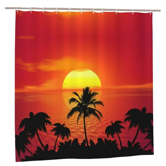 XMXY Sunset Palm Trees Long Shower Curtains, Waterproof Weighted Thick Bathroom Curtain with 12 Plastic Hook, 72x72 Inch