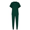 thumbnail image 3 of qolati 2024 Scrub Set for Women Nurse Uniform Jogger Suit Button V Neck Stretch Top and Track Pants with Pocket for Nurse Esthetician Workwear Green XXL 12, 3 of 4