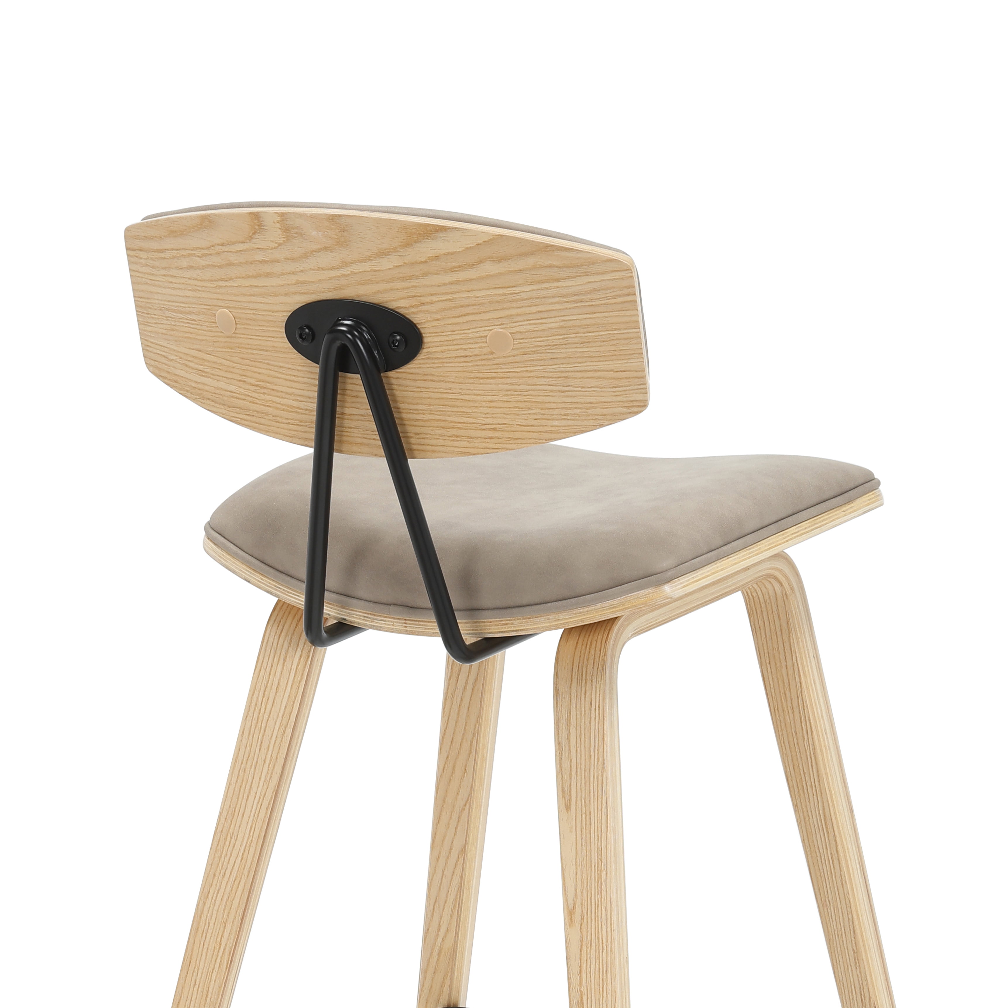 Fox 38 in. H Bar Height Vintage Taupe Curved Back Wood Bar Stool with Faux Leather Seat