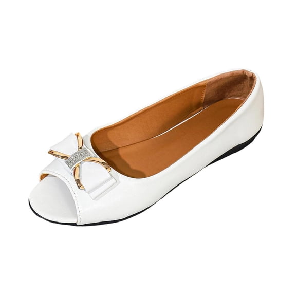 KIJBLAE Women's Vintage Peep Toe Bow Knot Flats, Low Cut Slip On All-Match Casual Moccasin Flat Shoes White 37