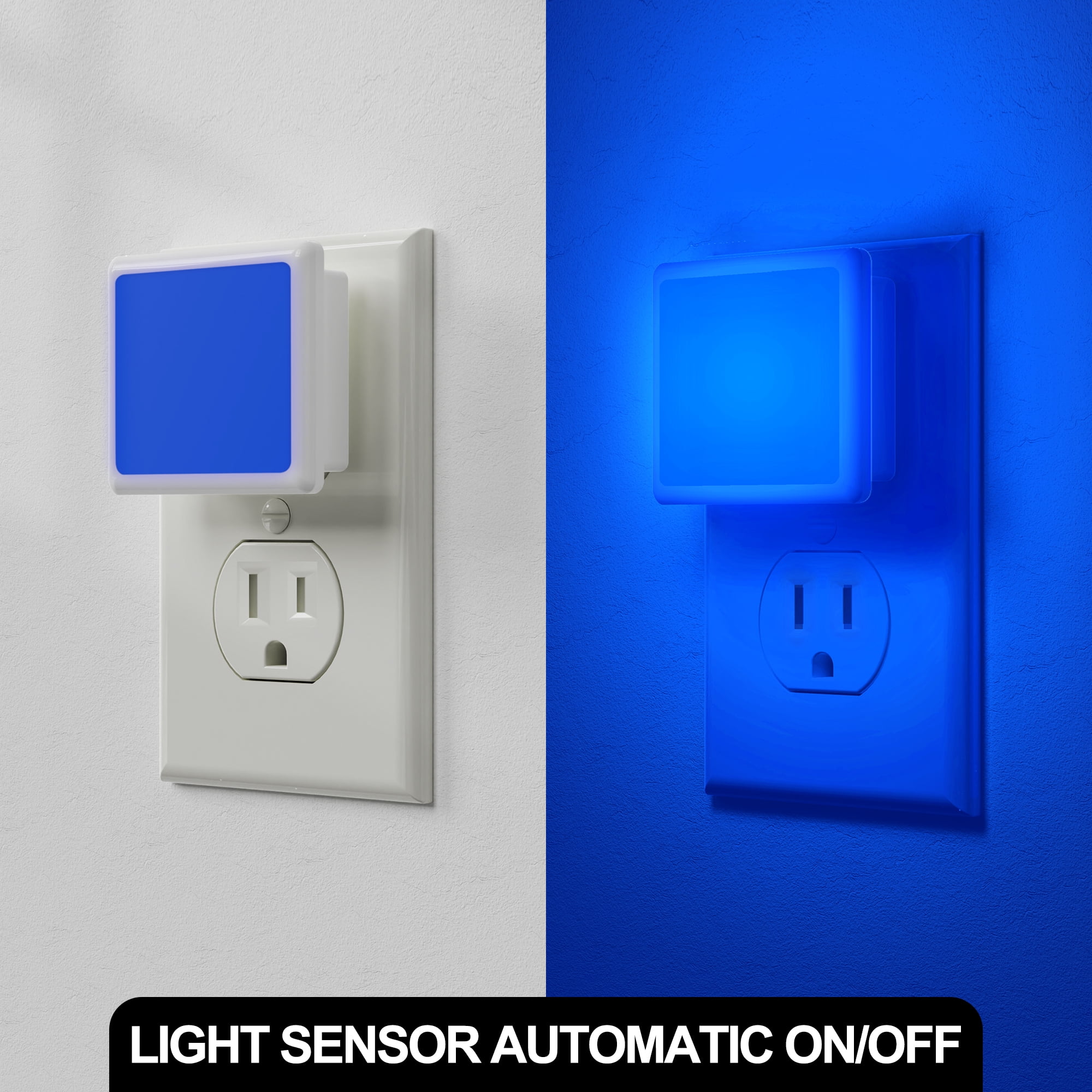 YANSUN 0.3-Watts Blue Square Decorative Integrated LED Plug-in Night Light with Dusk to Dawn Sensor, for Bedroom, 2-Pack