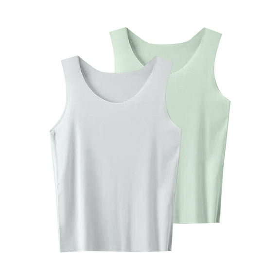 2-piece Boys Girls Summer Ice Silk Tank Tops Solid Color Seamless Sleeveless Vest Thin Undershirt for 2-15 Years