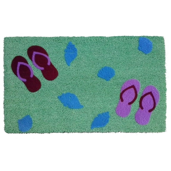 Imports Decor Sandy Flip Flop Vinyl Backed Coir Doormat with Flocked Pattern, 30 x 18 x 1/2"