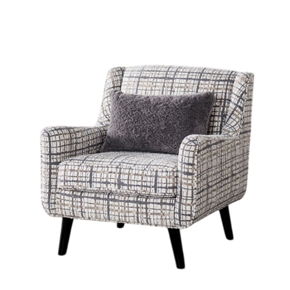 Riana Accent Chair-1 Accent Pillow-Black and White Plaid-Solid Wood
