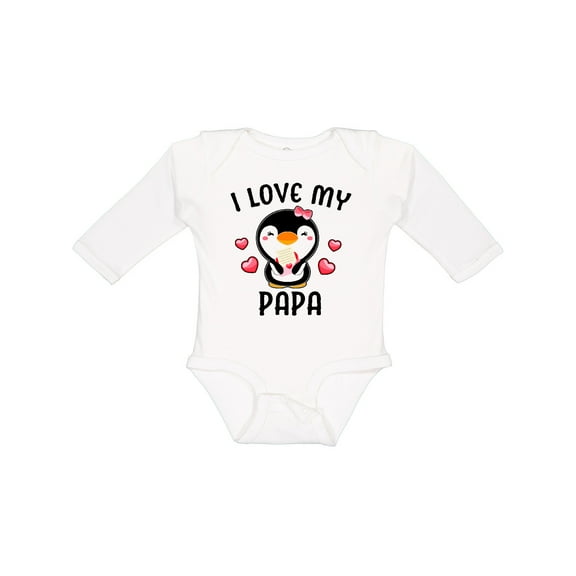 Inktastic I Love My Papa with Cute Penguin and Hearts Girls Long Sleeve Baby Bodysuit